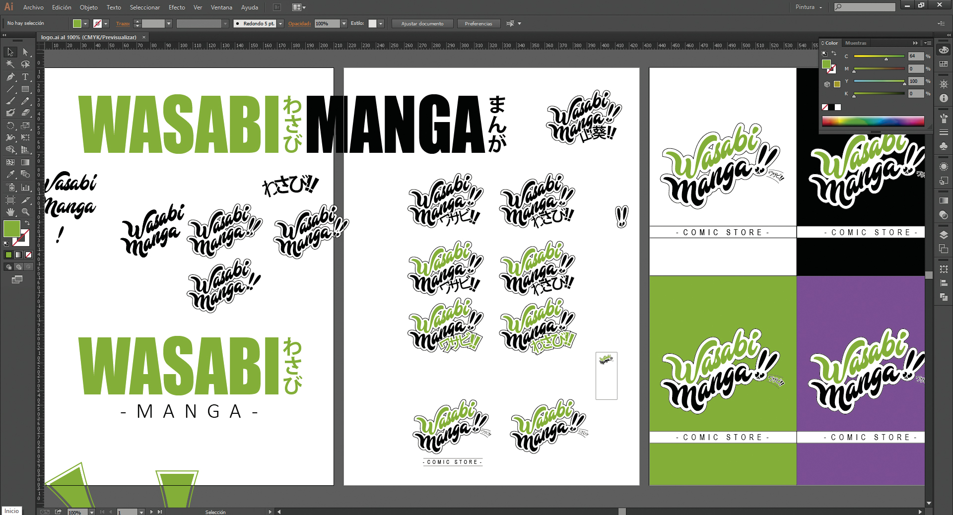 illustrator desarrollo del logo wasabi manga